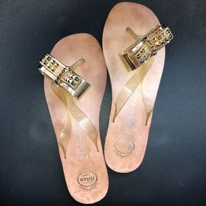 Jeffrey Campbell gold bow flip flops